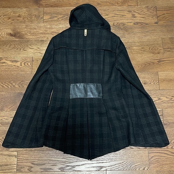 𝅺[MACKAGE] Quinn Wool Plaid Bell Sleeve Pea Coat Jacket Black/Grey - Picture 15 of 16